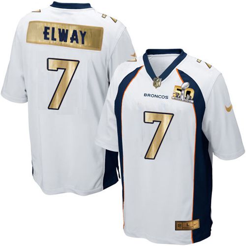 Nike Broncos #7 John Elway White Men's Stitched NFL Game Super Bowl 50 Collection Jersey